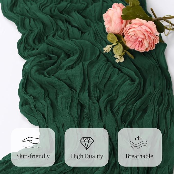 6 Pack Emerald Green Cheesecloth Table Runner 17x108 Inch Semi Sheer Boho Gauze - Image 5