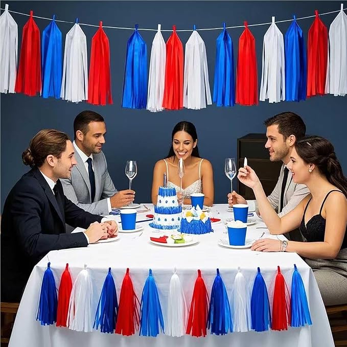 Red White and Blue Tissue Paper Tassels 30pcs Streamers Party - Image 3