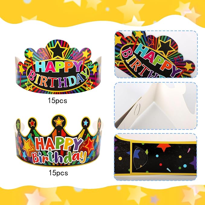 Hooqict Birthday Crowns 30 Pack Party Hats Paper Hats Happy Birthday Crowns - Image 4