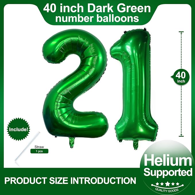 Number 21 Dark Green Balloons 40 Inch Giant Green 12 Numer Foil Helium Balloons - Image 2