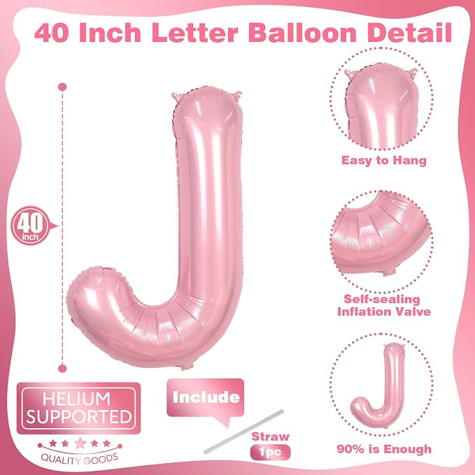 Pastel Pink Balloon Letter J, Large Mylar Alphabet J Custom Balloon Letter - Image 2