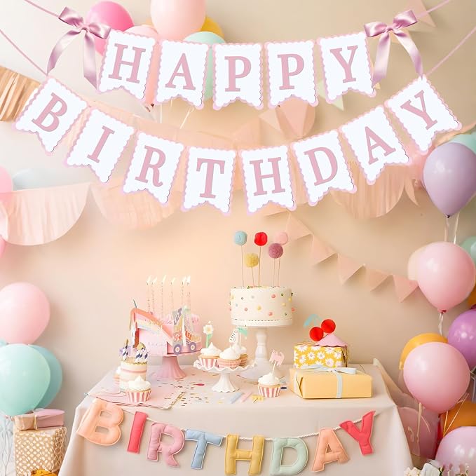 Bow Happy Birthday Banner for Bow Birthday Decorations Pink Bows Garland for - Image 5