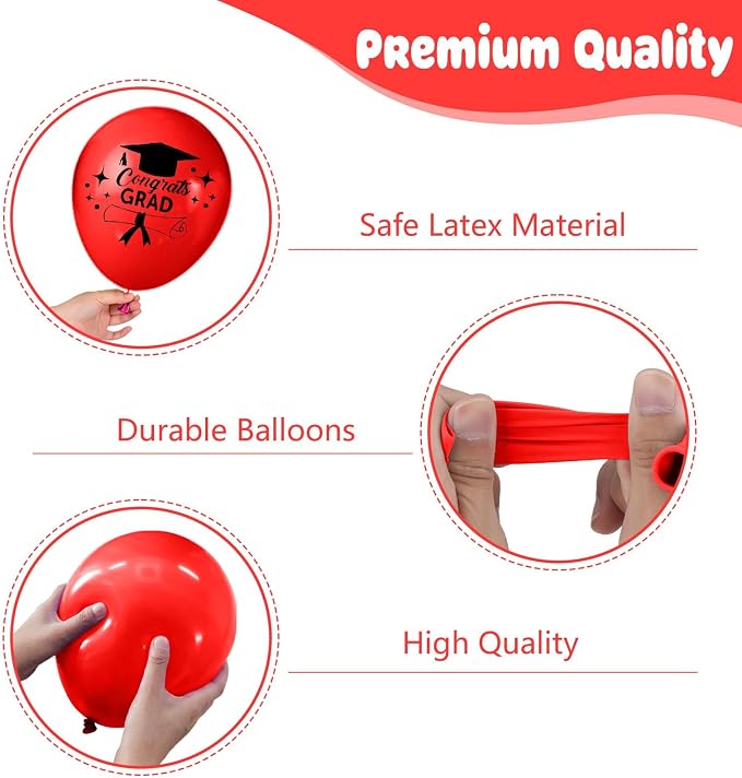 Red Black and White Balloons, 12 Inch Print You've Done It Happy Graduation - Image 4