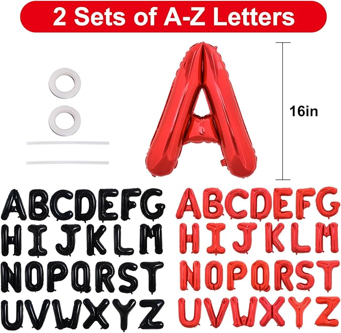 TONIFUL Black and Red Letter Balloons 52 Pcs 2 Sets A-Z Alphabet Banner Kit 16 - Image 2