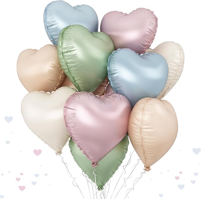 Pastel Colorful Heart Foil Balloons, 18Inch Heart Shaped Foil Balloon by TAOYE