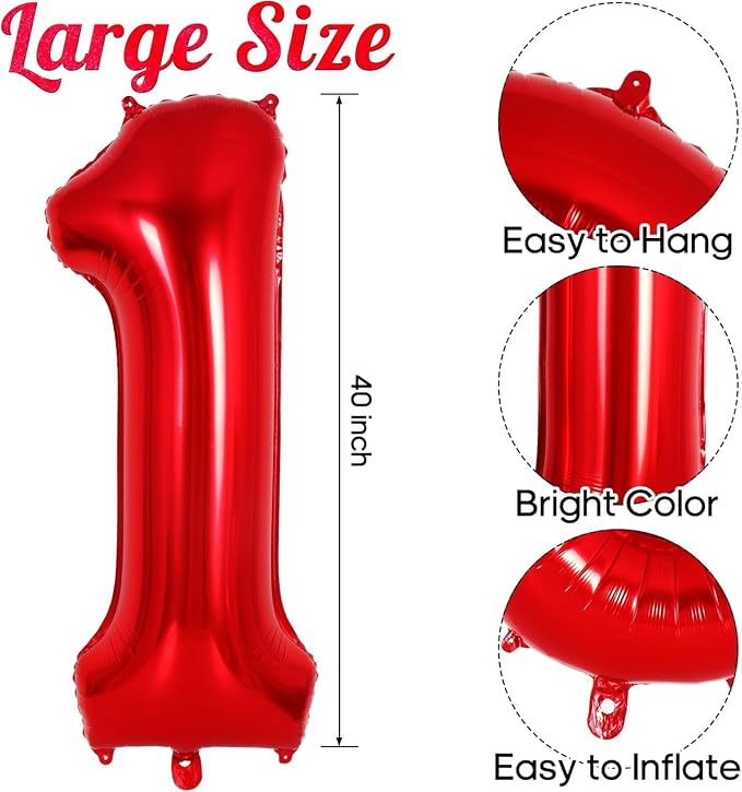 Red Number 17 Balloons, 40 Inch Big Large Foil Number Balloons, Jumbo Giant - Image 2