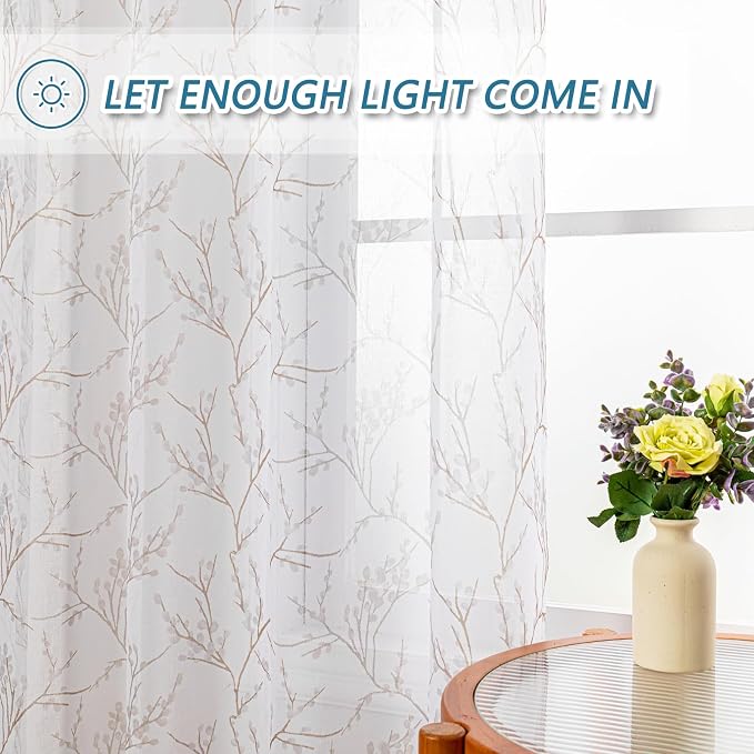 MYSKY HOME Brown Sheer Curtains 63 inches Long - Image 4
