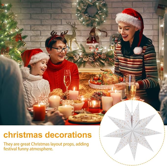 OSALADI 3Pcs Paper Star Lantern Lampshade 9 Pointed Star Hanging Decorations - Image 5