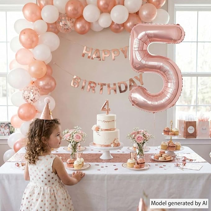 Rose Gold Number 5 Balloon 40 Inch, ustrous Rose Foil - Image 2