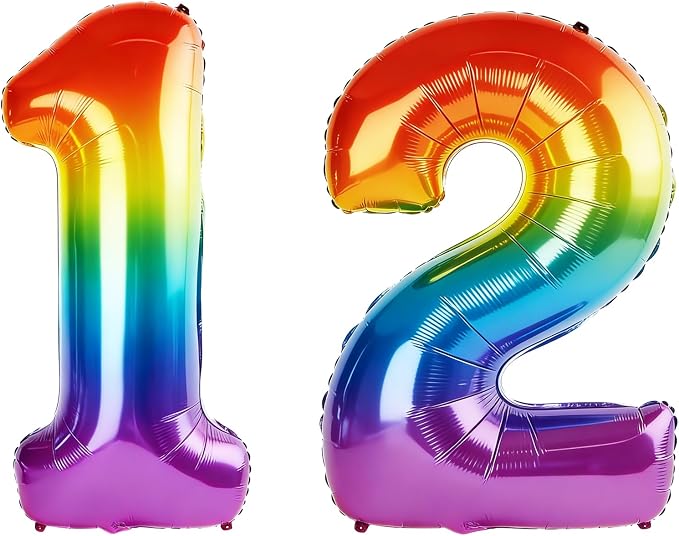 40 Inch Number 12 Balloons for 12th Birthday Party Decorations, 0-100 Rainbow by FOBELEC