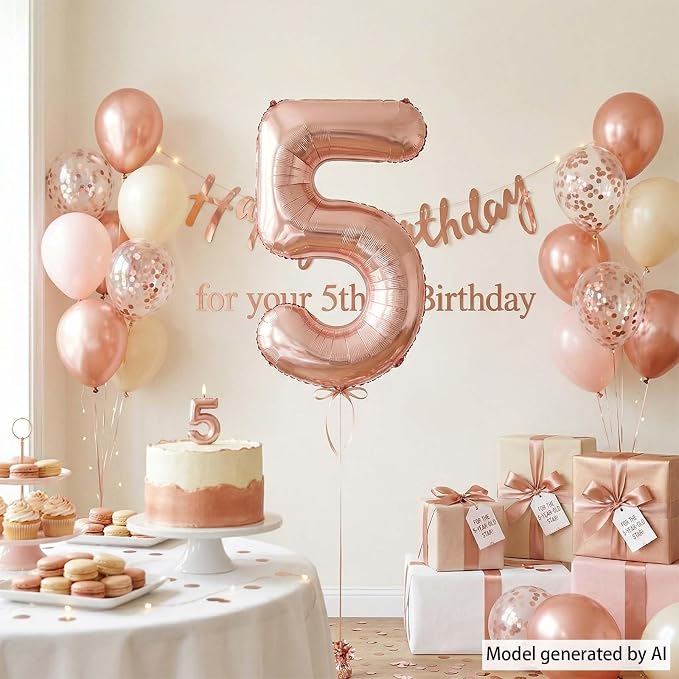 Rose Gold Number 5 Balloon 40 Inch, ustrous Rose Foil - Image 7