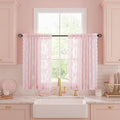 Kotile Short Pink Lace Curtains Rustic Floral W42 x L45 Inch, 2 Panels | Rod by Kotile+Curtains