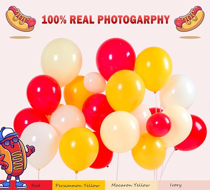 Cute Hot Dog Balloon Garland Arch Kit，151PCS Red and Yellow Balloons, Creative - Image 3