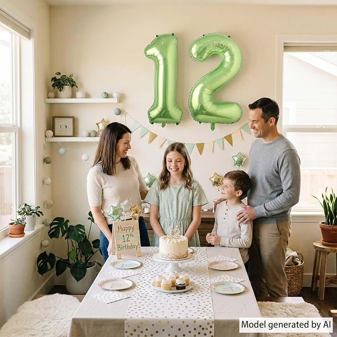 Light Green Number 12 Balloon 40 Inch, Glossy Double Digit Decoration | - Image 7