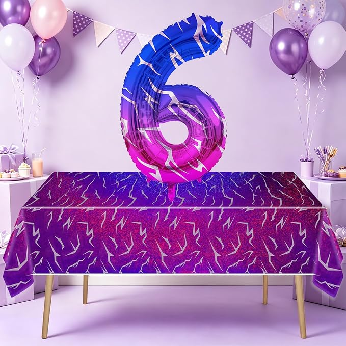 2pcs Purple Demon 54''x108'' Birthday Tablecloth and 40 Inches Number 6 Hunters - Image 3