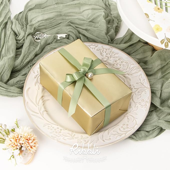 Ribbli Dusty Sage Satin Ribbon Double Faced Satin 1/2 inch x Continuous 50 - Image 2