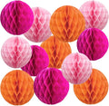 Hot Pink Orange and Pink Paper Honeycomb Balls, 6 and 10 inch Hanging Tissue by Unknown