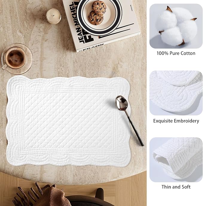 6 PC Quilted Placemats, 100% Cotton Fabric Washable Cloth Table Mats - Image 2