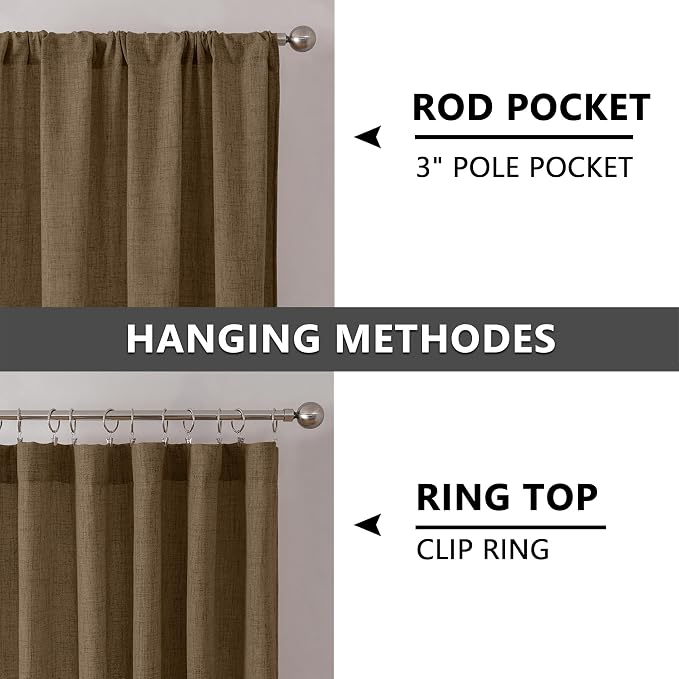Tollpiz Linen Tier Curtains Rod Pocket Semi Sheer Short Kitchen Curtain Half - Image 5