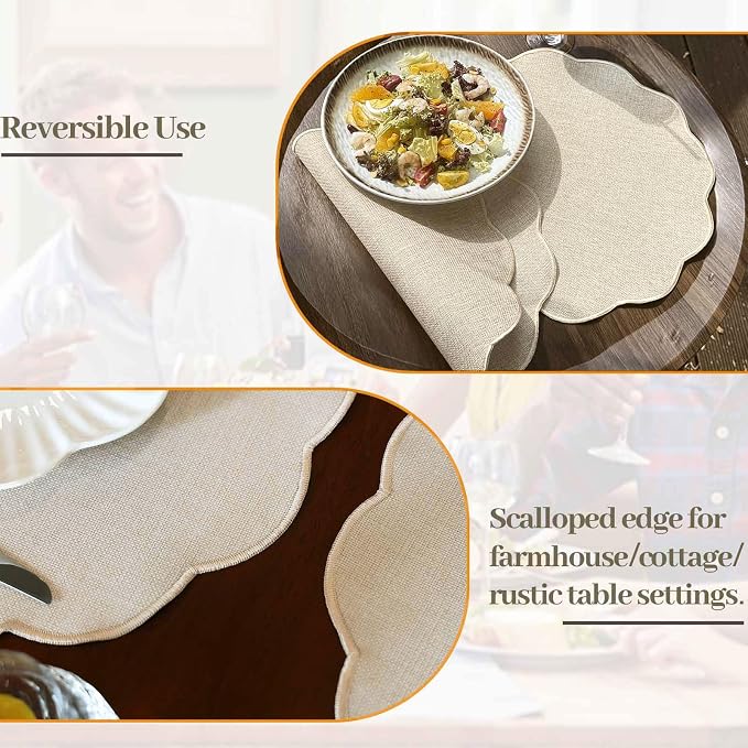 AHHFSMEI Round Faux Linen Placemats Set of 8 Heat Resistant Non-Slip Stain - Image 6