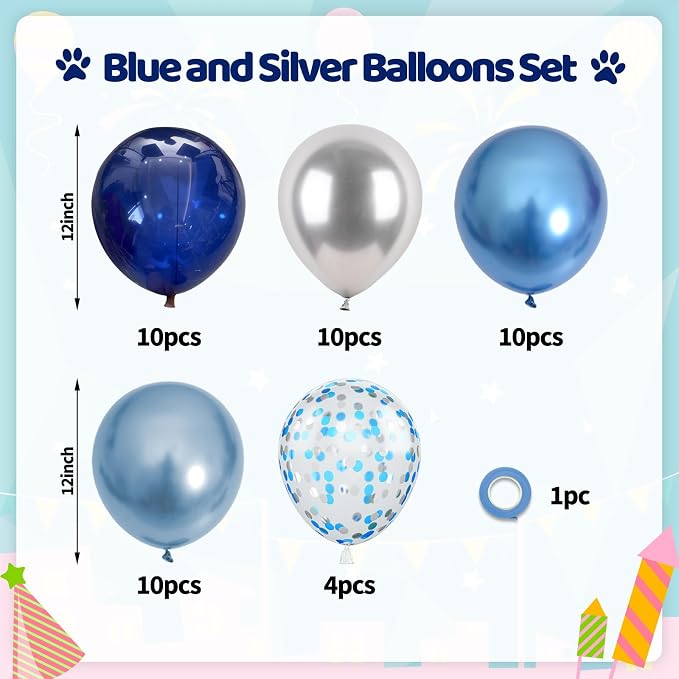 Paready Blue Silver Balloons, 12 Inch Confetti Balloon Metallic Silver Party - Image 2
