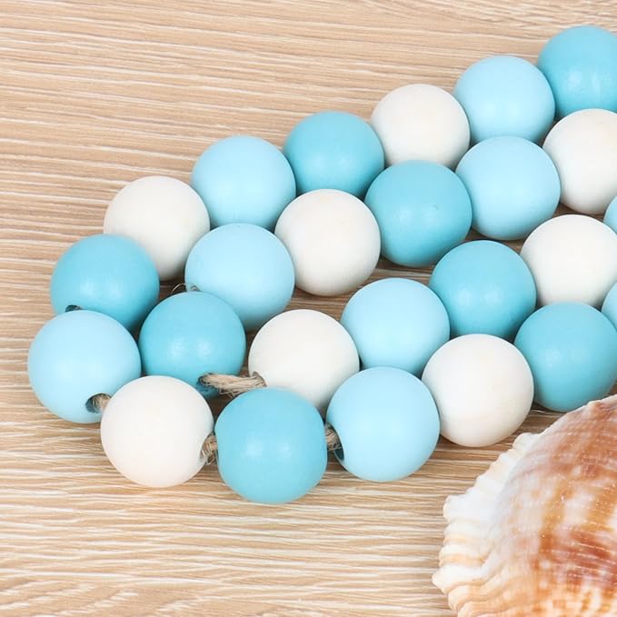 Meplait Wood Bead Garland, 39in Decorative Tassels Garland, Rustic Farmhouse - Image 5