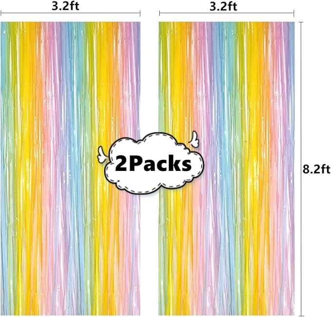 i-CHONY 2 Pcs 3.2ft x 8.2ft Rainbow Metallic Tinsel Foil Fringe Curtain Party - Image 3