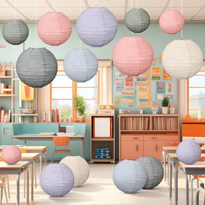 Glooglitter 16 Pcs Colorful Hanging Paper Lanterns Boho Party Decorations 4” 6” - Image 6