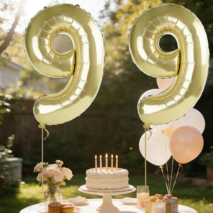 40 Inch Number 99 Balloons for 99th Birthday Party Decorations, 0-100 Champagne - Image 3