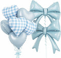 Pastel Blue Bow Balloons & Checkered Heart Foil Balloon Set, Coquette Birthday by Paeyeq