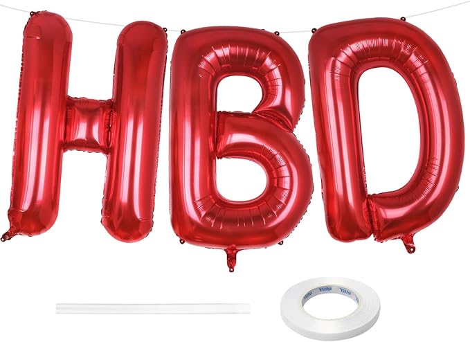 Red HBD Balloons, HBD Foil Letter Balloon by BBPOOL