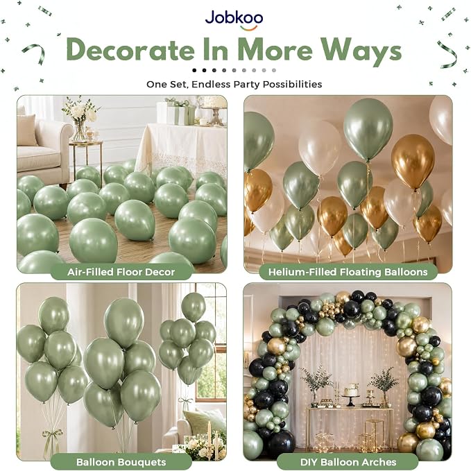 Jobkoo Metallic Green Balloons, 12 Inch Chrome Dark Green Latex Balloon | Retro - Image 5