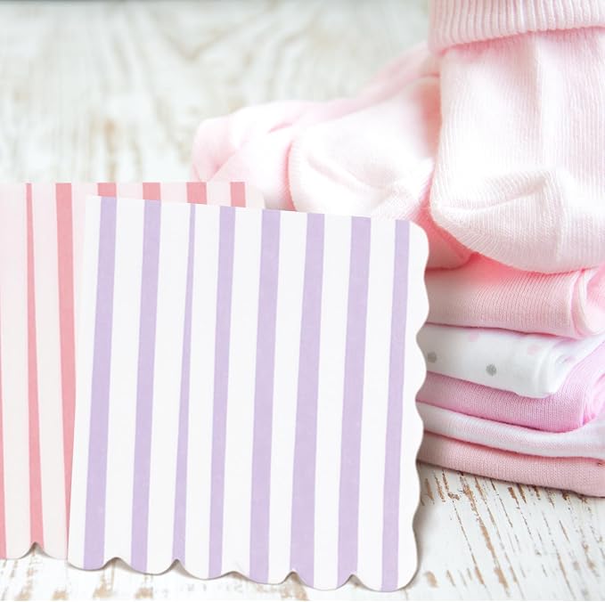Tenceur 100 Pack Scalloped Pastel Napkins Mixed Stripe Ice Cream 5 x 5 Inch - Image 6