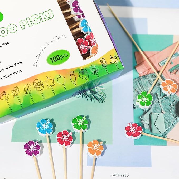 Hawaiian Hibiscus Cocktail Picks Summer Flower Decorative Toothpicks Fruit - Image 3