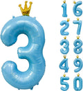 Blue Number 3 Balloon with Crown, 40 inch Blue Number Balloon 3rd Birthday by Yeodong