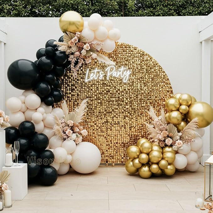 Black White and Gold Balloon Arch Kit – Double Stuffed Balloons in Black - Image 7