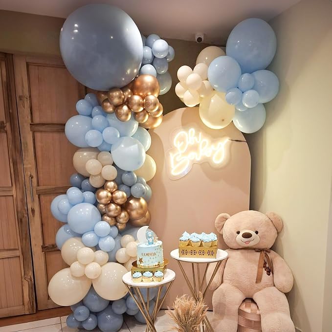 Dusty Blue Beige Balloons, 12 Inch Fog Blue Sand White Balloons - Image 6