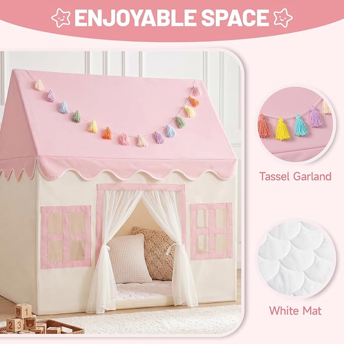 Kids Play Tent Indoor: with Mat, Tassel Garland - Image 2