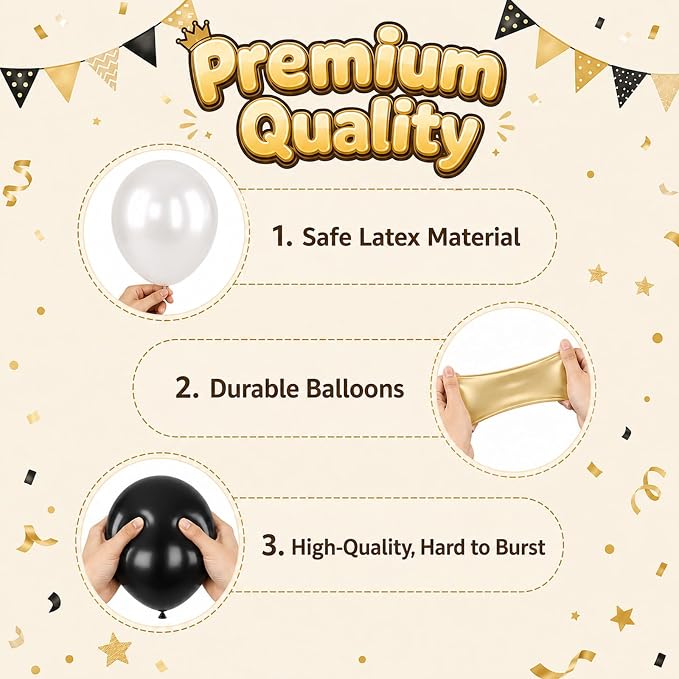 Black White and Gold Balloons, for Women Birthday Wedding Shower Bachelorette - Image 3