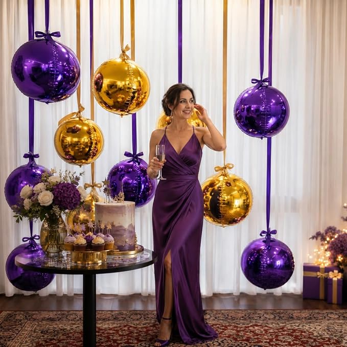 Purple Gold Round Foil Balloons - Image 5