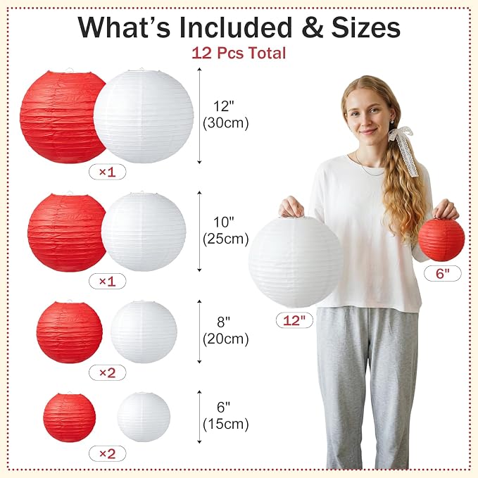 Red and White Paper Lanterns, classrooms, stores and holiday hanging decor - Image 3
