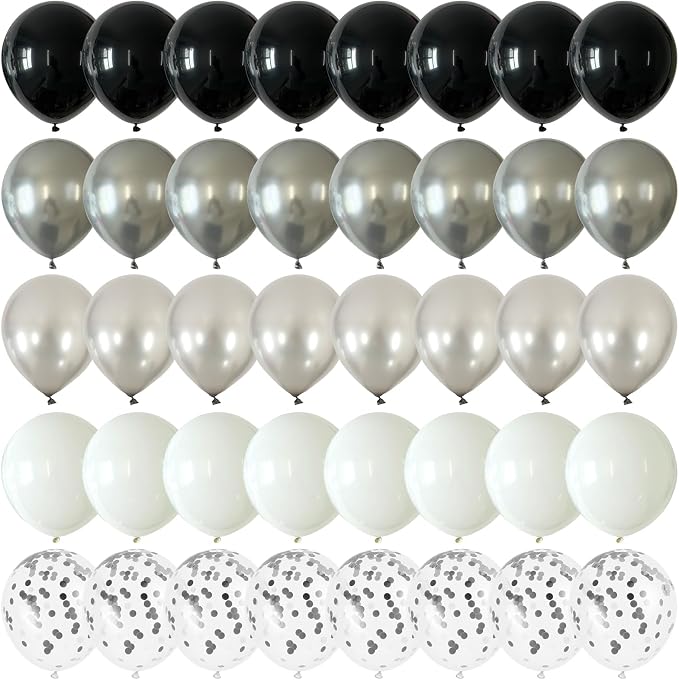 Black and Silver Balloons 12 Inch 60 Pcs Metallic Silver Pearl Silver Black by Searchbyoccasioncolorsize