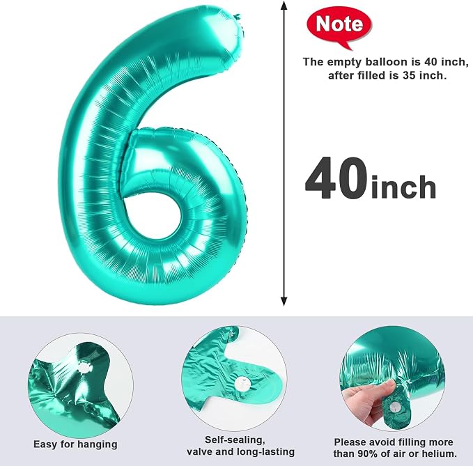 6 Balloon Numbers Party Decorations, 40In Blue-green Balloons - Image 4
