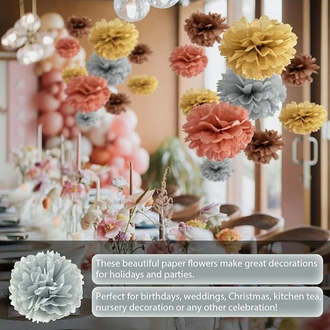 Qimoo 20pcs Gray Paper Pom Poms Decorations, DIY Decorative Tissue Paper - Image 4