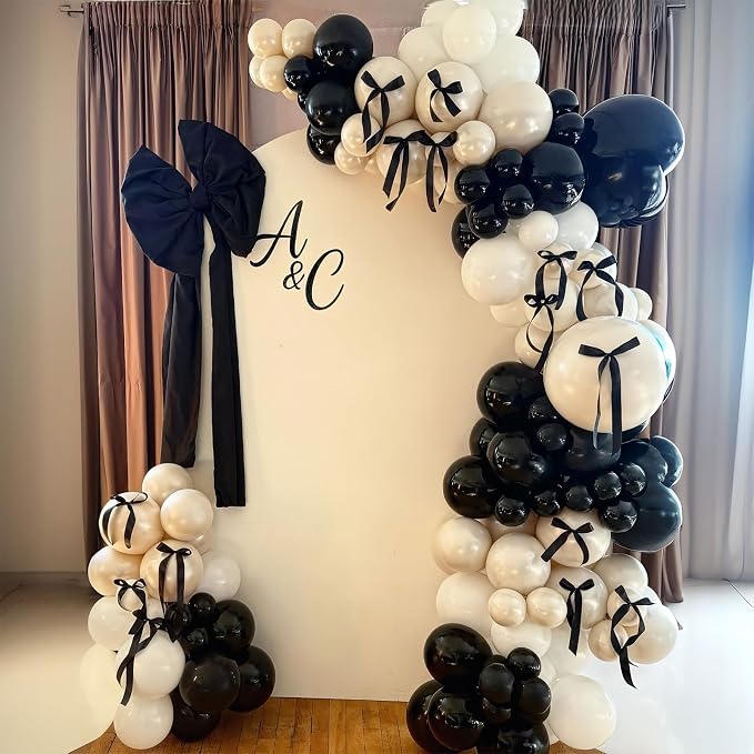 HILAVO Black and Sand White Balloon Arch Kit 105 Pcs Bow Balloon Garland - Image 5