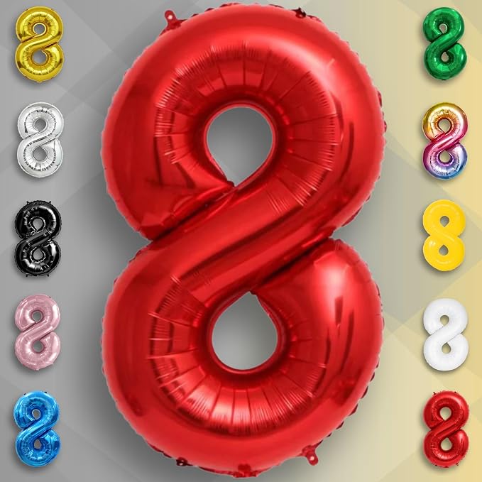 Red Number Balloon 8 Mylar Foil Balloons 40 inch - Image 5
