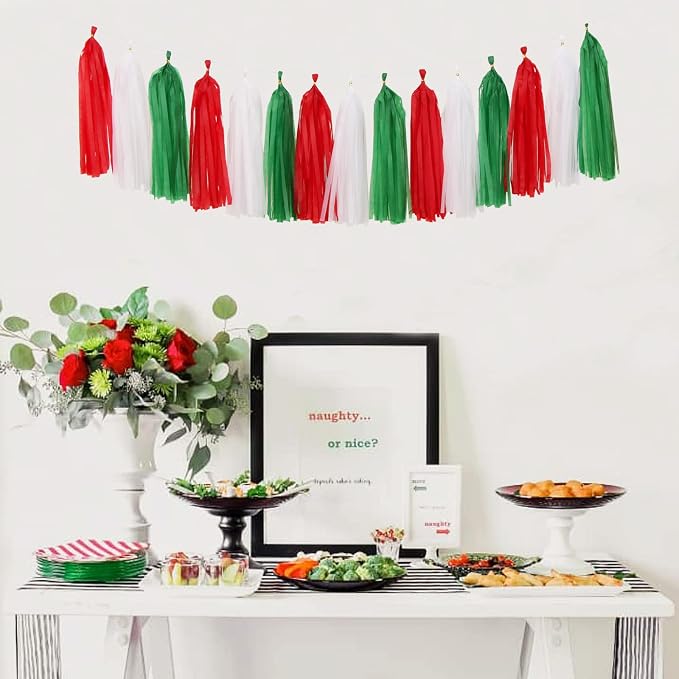 Red-Green White Christmas Party-Decorations Tassel-Garland -15pcs Mexico Italy - Image 6