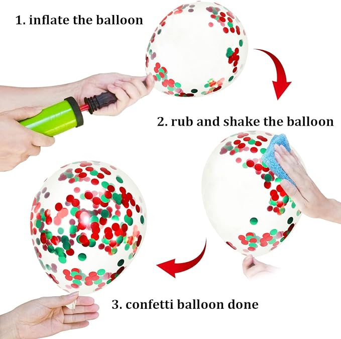 50 Pcs 12 Inch Red and Green Confetti Balloons Christmas Balloons - Image 7