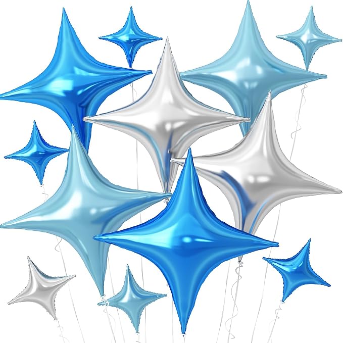 Blue Silver Star Balloons, 26Inch and 10Inch Blue Silver Quadrangle Helium by Adorely