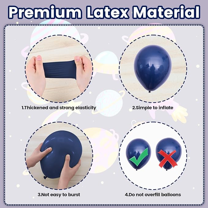 Galaxy Space Balloons, 12 Inch Navy Blue Metallic Blue Purple Silver Black Star - Image 3